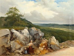 Woman And Child In A Breton Landscape