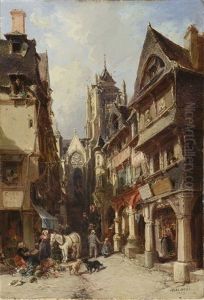 Sur La Place Du Marche by Jules Achille Noel