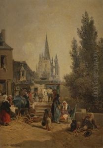 Scene De Marche En Bretagne by Jules Achille Noel