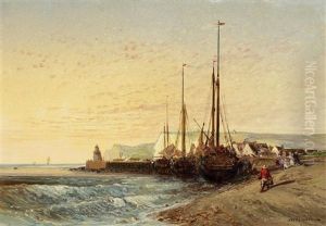 Fischerboote Am Strand (kreidefelsen Von Dover) by Jules Achille Noel