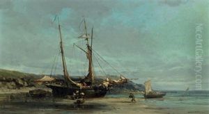 Debarquement D'un Voilier Sur Une Plage by Jules Achille Noel