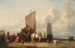 Fisherfolk On The Coast by Jules Achille Noel