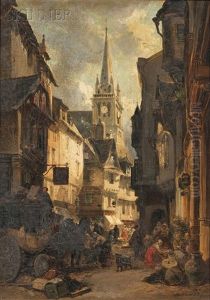 The Bustling Market by Jules Achille Noel