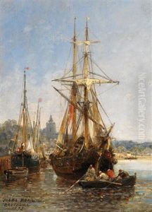 Hafen In Der Bretagne by Jules Achille Noel