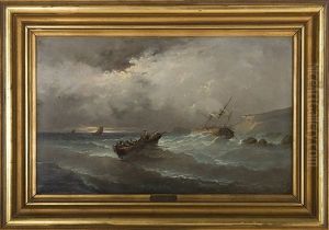 Shipwreck At The Rocky Coast. (probably Brittany) by Jules Achille Noel