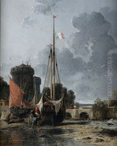 Voiliers Sur La Greve by Jules Achille Noel
