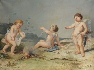 Amours Allumant Le Feu De La Passion by Jules Achille Noel