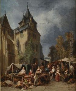 Scene De Marche En Bretagne by Jules Achille Noel