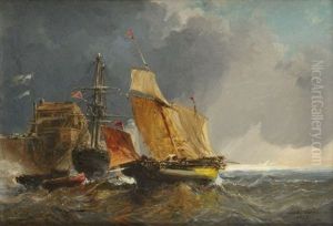 Bateaux Au Port Par Gros Temps by Jules Achille Noel