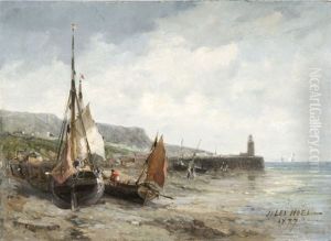 Bateaux De Pecheur Sur La Greve by Jules Achille Noel