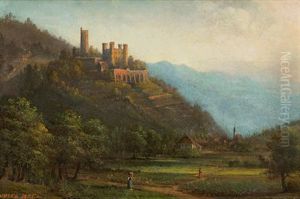 Burg In Hugeliger Landschaft