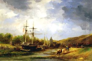 Bateau De Peche Dans Le Morbihan by Jules Achille Noel