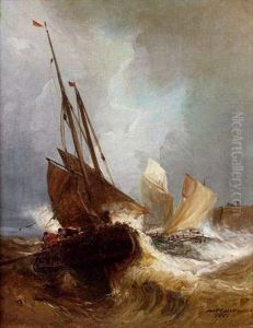 Bateau Dans La Tempete by Jules Achille Noel