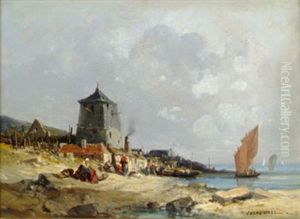 Sur Le Greve, L'attente Des Femmes De Pecheurs by Jules Achille Noel