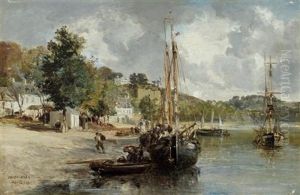 Schiffe Am Ufer by Jules Achille Noel