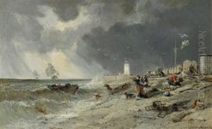 Sturm Am Strand Mit Personenstaffage Sturm Am Strand Mit Personenstaffage