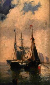 Bateaux En Mer (pair) by Jules Achille Noel