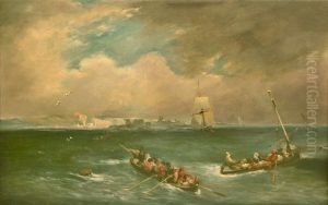 Boats And Ships At Sea by Jules Achille Noel