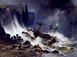 Shipwreck Off A Stormy Coast by Jules Achille Noel