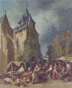 A Bustling Marketplace by Jules Achille Noel