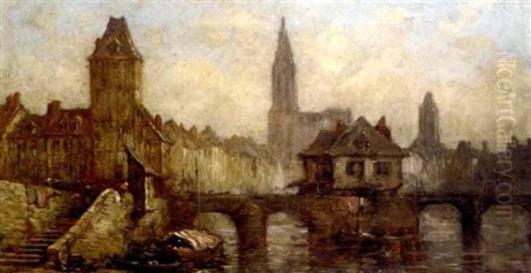 Barges Moored At A Parisian Bridge - view 1