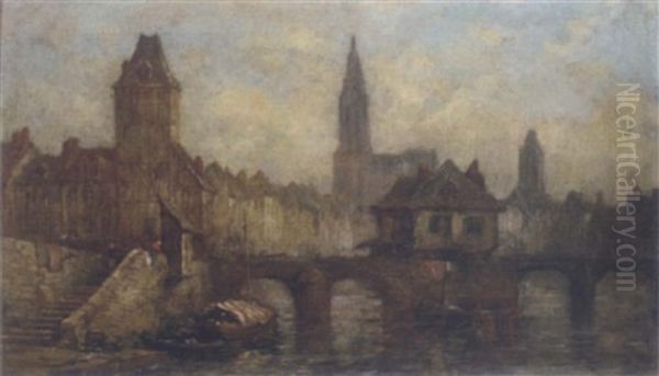 Barges Moored At Bridge In Paris - view 1