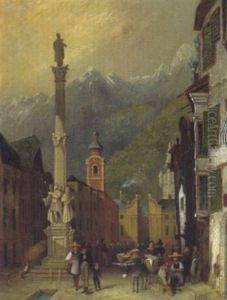 Blick Auf Die Maria-theresienstrase In Innsbruck Mit Der Annasaule by Jules Achille Noel