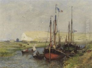Kanallandschaft Mit Segelschiffen by Jules Achille Noel