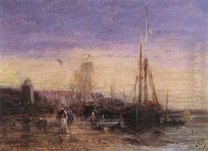 Bateaux Sur La Greve by Jules Achille Noel