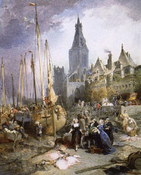 Elegant Figures At A Fishmarket - view 1