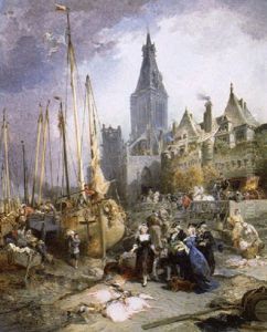 Elegant Figures At A Fishmarket by Jules Achille Noel