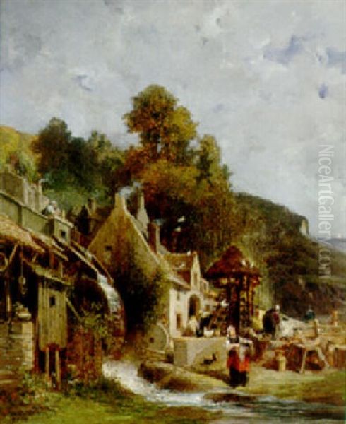 Laundresses Gathered By A Mill Stream - view 1