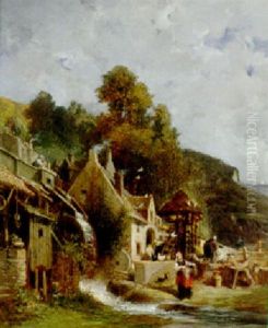 Laundresses Gathered By A Mill Stream