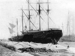 A Dockyard by Jules Achille Noel