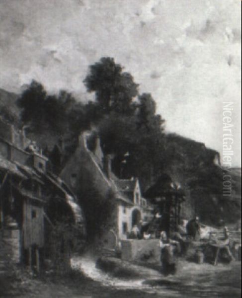 Laundresses Gathered By A Mill Stream - view 1