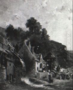 Laundresses Gathered By A Mill Stream