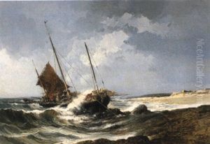 Zwei Boote Vor Der Kuste by Jules Achille Noel