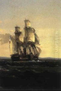 La Corvette Mixte "cassini" En Evolution Par Mer Calme by Jules Achille Noel