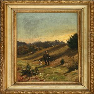 Mountain Landscape With A Hunter With His Dog by Rudolf Bissen