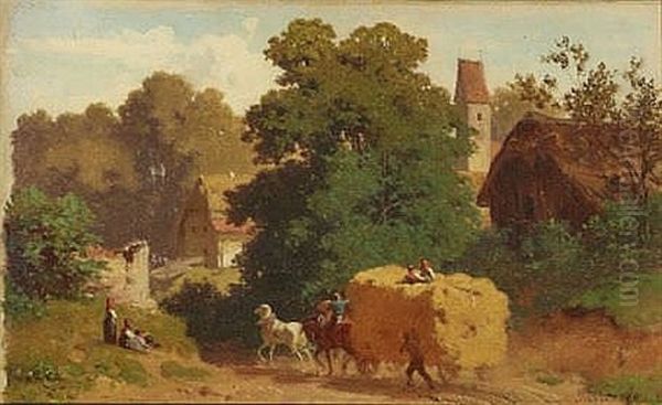 Strohwagen Vor Bauerngehoft by Julius Noerr