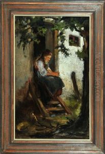 Am Hauseingang Sitzende Bauerin