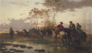 Reiter Und Fuhrwerk Im Moor