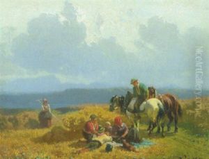 Bauernfamilie Bei Der Mittagsrast Auf Dem Kornfeld
