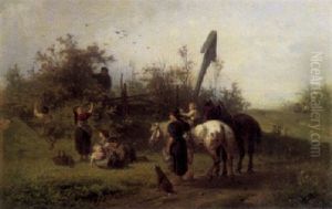 Landschaft Mit Spielenden Kindern Bei Dem Marterl Vor Dem Buschwerk