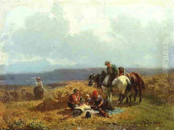 Eine Bauernfamilie Hat Sich In Den Feldern Zur Brotzeit Versammelt - view 1