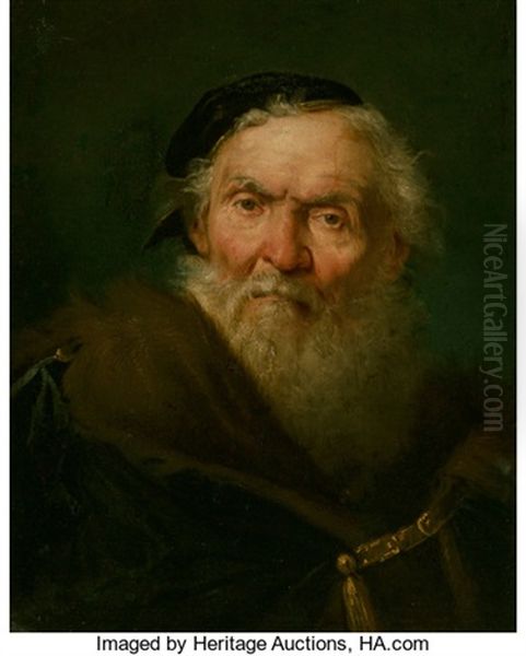 Bearded Old Man Wearing A Fur-trimmed Cloak With Gold Clasp - view 1