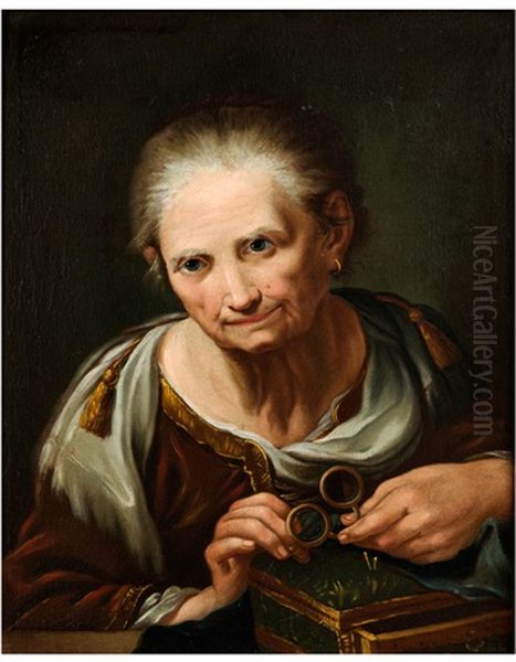 Halbbildnis Einer Alten Frau Am Nahkasten Mit Brille - view 1