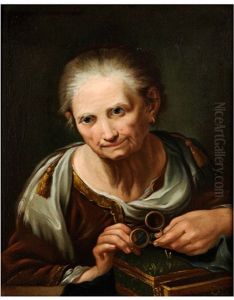 Halbbildnis Einer Alten Frau Am Nahkasten Mit Brille by Giuseppe Nogari
