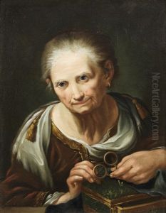 An Elderly Lady Holding Glasses by Giuseppe Nogari