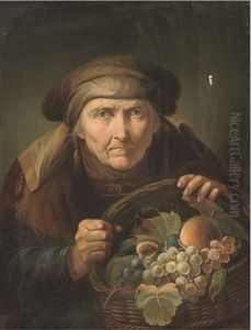 An Old Woman With A Basket Of Fruit by Giuseppe Nogari